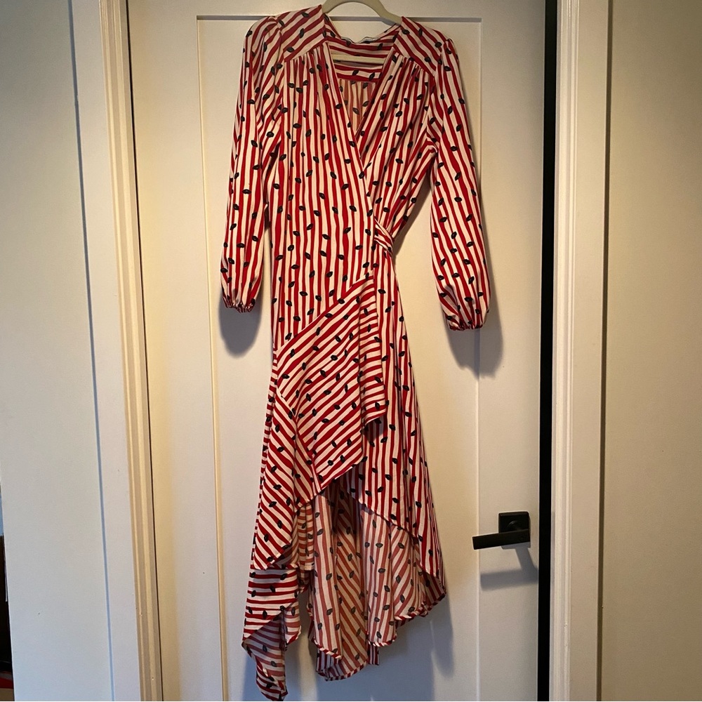 Elegant High Low Wrap Dress - Red and White